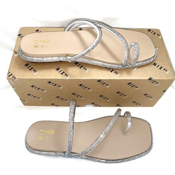 New In Box Size 9.5 MIX No. 6 Milinda Strappy Rhinestone Flat Sandal - Picture 2 of 7